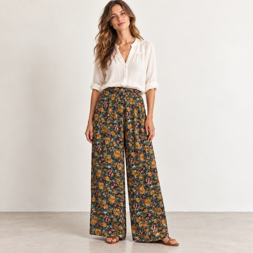 Vintage Jonathan Martin Floral Palazzo Pants XS High Rise Wide Leg Boho 90s